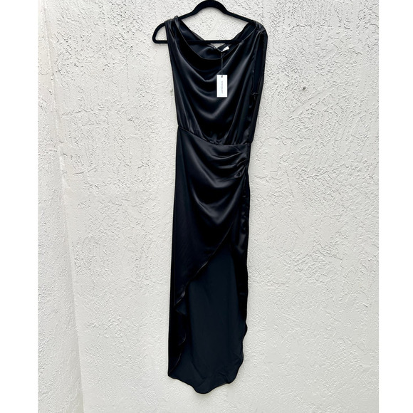 NWT Nonchalant Label Hi Low Hem Satin Dinah Maxi Dress Black Women's Size XS - Picture 2 of 8